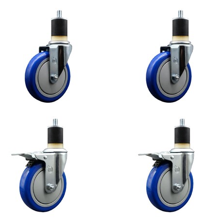 Service Caster 5'' SS Blue Poly Swivel 1-7/8'' Expanding Stem Caster Set 2 Total Lock Brakes, 4PK SCC-SSEXTTL20S514-PPUB-BLU-2-S-2-178